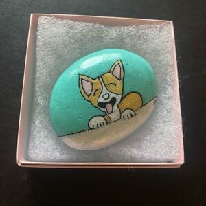 Corgie Hand painted Rock with gift box